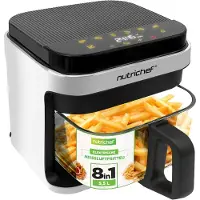 Nutrichef Heißluftfritteuse 5,5 L Weiß – Elektrische 8-in-1 Airfryer mit Glasbehälter & LED-Touchdisplay - Ölfreies Frittieren - 360°