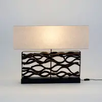 Holländer Tischlampe TREMITI NERO schwarz/beige Höhe 67 cm Holz/Textil