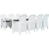 Syfax 9-tlg. Garten-Essgruppe Kunststoff Weiß Rattan-Optik