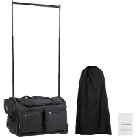 SucceBuy Tanztasche mit Kleiderständer, 620x450x380 mm Rollkoffer, mit Rollen, USB-Anschluss, verstellbarer Kleiderstange & Sichtschutzvorhang, perfekt für Reisen und Wettkämpfe, Mattschwarz