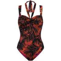 Triumph Badeanzug "Summer Palm OPD", Damen, Gr. 38, Cup D, braun, schwarz combination, Microfaser, Obermaterial: 55% Polyamid, 45% Elasthan, Badeanzüge Badeanzug, weich und formend