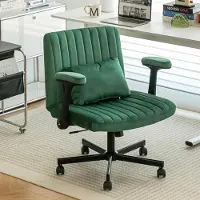 OKWISH Bürostuhl mit Klappbaren Armlehnen und Rollen, Höhenverstellbarer Sessel, Drehstuhl für Wohnzimmer und Arbeitsbereich, Grün