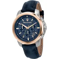Maserati Herren Uhr Chronograph SUCCESSO Leder blau Fashion D2UMAR8871621015