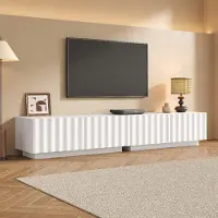Merax TV Lowboard mit Wellenfront Design, Push-to-Open, TV Schrank mit Stauraum, modernes minimalistisches TV Möbel, Weiß