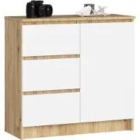 Akord Stilvolle Kommode K80 JERRY in Eiche Artisan und Weiß mit Stauraum und 3 Schubladen