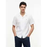 Tommy Hilfiger Kurzarmhemd "LINEN BLEND SOLID SS RF SHT", Herren, Gr. XL (54/56), N-Gr, weiß, Web, Obermaterial: 52% Baumwolle, 48% Leinen, regular fit, Hemden Kurzarmhemd, aus Baumwollmix mit Leinen