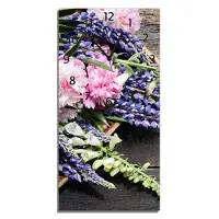 Wallario Design Wanduhr Stillleben mit Frühlingsblumen aus Echtglas, Größe 30 x 60 cm