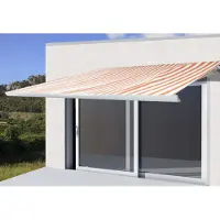 Mendler Elektrische Kassettenmarkise T122, Markise Vollkassette 4x3m Polyester Orange/Weiß