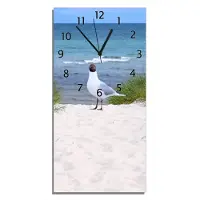 Wallario Design Wanduhr bedruckt, Größe 30 x 60 cm, Motiv: Möwe auf der Düne
