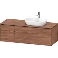 Duravit L-Cube Konsolenwaschtischunterbau wandhängend, inklusive Konsolenplatte, 2 Auszüge, 2 Schubkästen, Becken rechts, 1420x482x550mm, LC4875079790000, Farbe: Nussbaum Natur Dekor