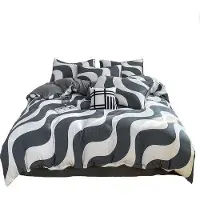 OEM Polyester-Bettwäsche-Set mit Klettverschluss - weiß schwarz - Golfmuster - 1 x Bettwäsche 180x220 cm + 1 x Laken 230x230 cm + 2 x Kissenbezüge