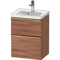 Duravit D-Neo Waschtischunterbau wandhängend, 484x625x372mm, 1 Auszug, 1 Schubkasten, mit Griff Gold poliert, DE4350034790000, Farbe: Nussbaum Matt Dekor