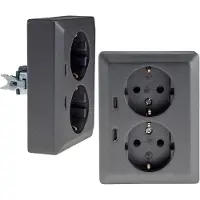 Chilitec MILOS Schutzkontakt-Steckdose 2-fach 250V/16A 1x UP 2x USB C/PD anthrazit