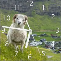 Wallario Design Wanduhr Wildes Schaf in der Natur aus Echtglas, Größe 20 x 20 cm