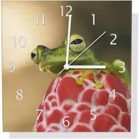 Wallario Design Wanduhr Frosch sitzt auf einer Knospe aus Aluverbund, Größe 30 x 30 cm