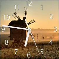 Wallario Design Wanduhr Morgendämmerung am Mühlenfeld aus Echtglas, Größe 20 x 20 cm