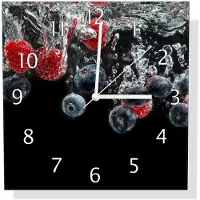 Wallario Design Wanduhr Waldfrüchte im Wasser aus Echtglas, Größe 30 x 30 cm