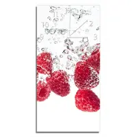 Wallario Design Wanduhr bedruckt, Größe 30 x 60 cm, Motiv: Sprudelnde Himbeerfrische