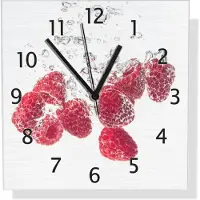 Wallario Design Wanduhr Sprudelnde Himbeerfrische aus Aluverbund, Größe 30 x 30 cm