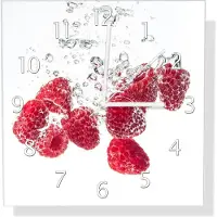 Wallario Design Wanduhr Sprudelnde Himbeerfrische aus Echtglas, Größe 30 x 30 cm