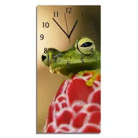 Wallario Design Wanduhr Frosch sitzt auf einer Knospe aus Echtglas, Größe 30 x 60 cm