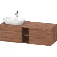 Duravit D-Neo Konsolenwaschtischunterbau wandhängend (Ausschnitt links), 1400x459x550mm, 2 Auszüge, 2 offene Fächer, mit Griff Bronze gebürstet, DE4950L04790000, Farbe: Nussbaum Dekor