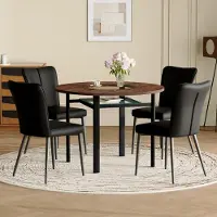 STILVORA Runder Esstisch 100 cm Set mit 4 schwarzen Stühlen – Glas-Einlegeplatte & Glasablage, moderner Küchentisch Esszimmertisch Holzoptik