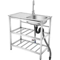 StarTech.com Outdoor Spülbecken aus Edelstahl - Freistehende Nutzspüle mit Arbeitsplatte - Mit Wasserhahn - Einzelbecken 14 cm tief - Doppelablage - 75x40x78 cm