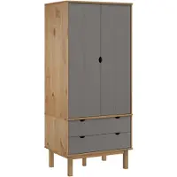 Syfax Kleiderschrank OTTA Braun&Grau 76,5x53x172 cm Massivholz Kiefer
