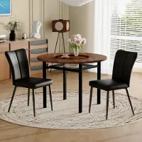 STILVORA Runder Esstisch 100 cm Set mit 2 schwarzen Stühlen – Glas-Einlegeplatte & Glasablage, moderner Küchentisch Esszimmertisch in Holzoptik