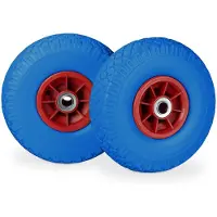 Relaxdays 8 x Sackkarrenrad, pannensichere Vollgummireifen, 3.00-4 Zoll, 20 mm Achse, bis 80 kg, Ersatzrad 260 x 85 mm, blau-rot