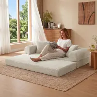 LVHOM 2-in-1 Schlafsofa Faltbar Cord, Bodensofa ohne Montage, Gästebett Sofabett für Wohnzimmer & Jugendzimmer, 195x89x59, Beige