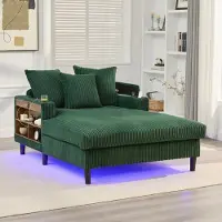 LVHOM Schlafsofa mit LED & USB, Chaiselongue mit Becherhalter & Stauraum, großes Einzelsofa bis 300kg belastbar, inkl. 3 Kissen, 129x170cm, Grün