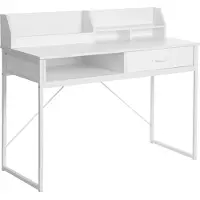 Beliani Schreibtisch Weiß MDF-Platte mit Metallgestell Aufsatz Schublade Offenes Fach Rechteckig 110x50 cm Modernes Design Homeoffice Tisch Bürotisch