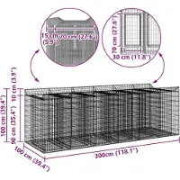 vidaXL Gabionen-Hochbeet 3 stk. 300 x 100 x 100 cm Verzinkter Stahl