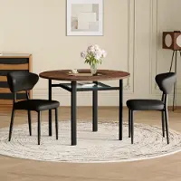 STILVORA Runder Tisch-Set mit 2 schwarzen Sesseln aus PolyurethanMaterial mit gebogener Rückenlehne, Esszimmerstühle mit mit 100 cm Durchmesser in Holzoptik, Runder Esstisch für Esszimmer & Küche