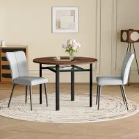 STILVORA Runder Esstisch 100 cm Set mit 2 Stühlen – Glas-Einlegeplatte, Ablage Glasboden & Holzoptik, moderner Küchentisch Esszimmertisch
