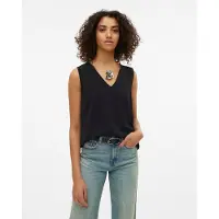 Vero Moda Shirttop "VMALVA S/L V-NECK TOP WVN NOOS", Damen, Gr. L, schwarz, Web, Obermaterial: 100% Polyester, unifarben, regular fit normal, V-Ausschnitt, Tops Shirttop, Kunstfaser, regular fit