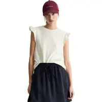 Marc O'Polo Shirttop DENIM, Damen, Gr. XS, weiß (silky weiß), Jersey, Obermaterial: 100% Baumwolle, regular fit normal, Rundhals, Tops Shirttop, Volant-Ärmel, regular fit aus Material-Mix