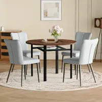 STILVORA Runder Esstisch 100 cm Set mit 4 hellgrauen Stühlen – Glas-Einlegeplatte & Ablagefach, modernes minimalistisches Esszimmer- und Küchen-Set