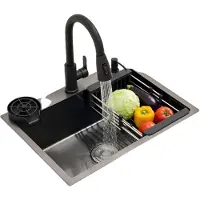 OEM Küchenspüle, Edelstahl, 60cm x 45cm, 20cm Tiefe, Ausziehbarer Wasserhahn, Gitterablauftyp