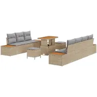 vidaXL Gartensofa-set 10 stk. 9-Sitzanzahl Beige und Hellgrau
