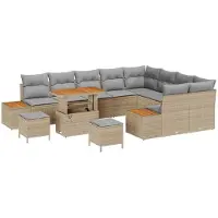 vidaXL Gartensofa-set 12 Stk. 11-Sitzanzahl Beige und Hellgrau