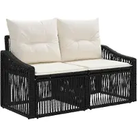 vidaXL Gartensofa-set 7 stk. Schwarz und Cremeweiß Poly-Rattan