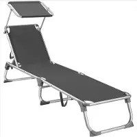OEM Opvouwbares Strandbed mit Sonnenschirm - Reisbett mit Sonnenschutz - Campingbett in verschiedenen Farben - Donkergrau
