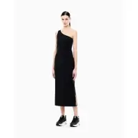 EA7 für Damen. 7W000962_AF12484 Asymmetrisches Kleid aus schwarzem elastischem Strick (XXS), Sportlich, Baumwolle, Ärmellos / Hosenträger