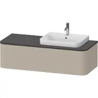 Duravit Happy D.2 Plus Konsolenwaschtischunterbau wandhängend, 1300x550mm, 1 Auszug, für Aufsatzbecken Position rechts, HP4942R60600010, Farbe: Taupe Seidenmatt Lack mit Innenbeleuchtung