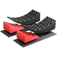 XPOtool Auffahrkeile rund mit T-Wasserwaage bis 13 t, Rundkeile nivellieren bis 10 cm für Wohnmobil, Wohnwagen & Anhänger, Ausgleichskeile mit Matten