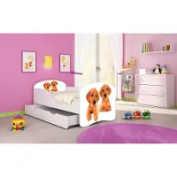 ACMA I Jugendbett Kinderbett Junior-Bett Komplett-Set mit Matratze Lattenrost Weiß 39 Welpen 140x70 + Bettkasten