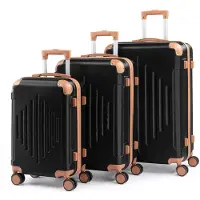 Alightup Hartschalenkoffer Reisekoffer-Set Koffer-Set Trolley-Set 3 Stk. mit Längsstreifen 360° Rollen ABS